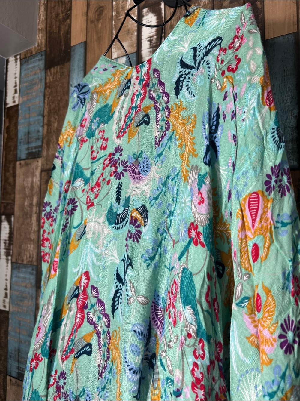 Angie Mint Floral Open-Front Kimono Tunic with Black Border - Picture 15 of 16